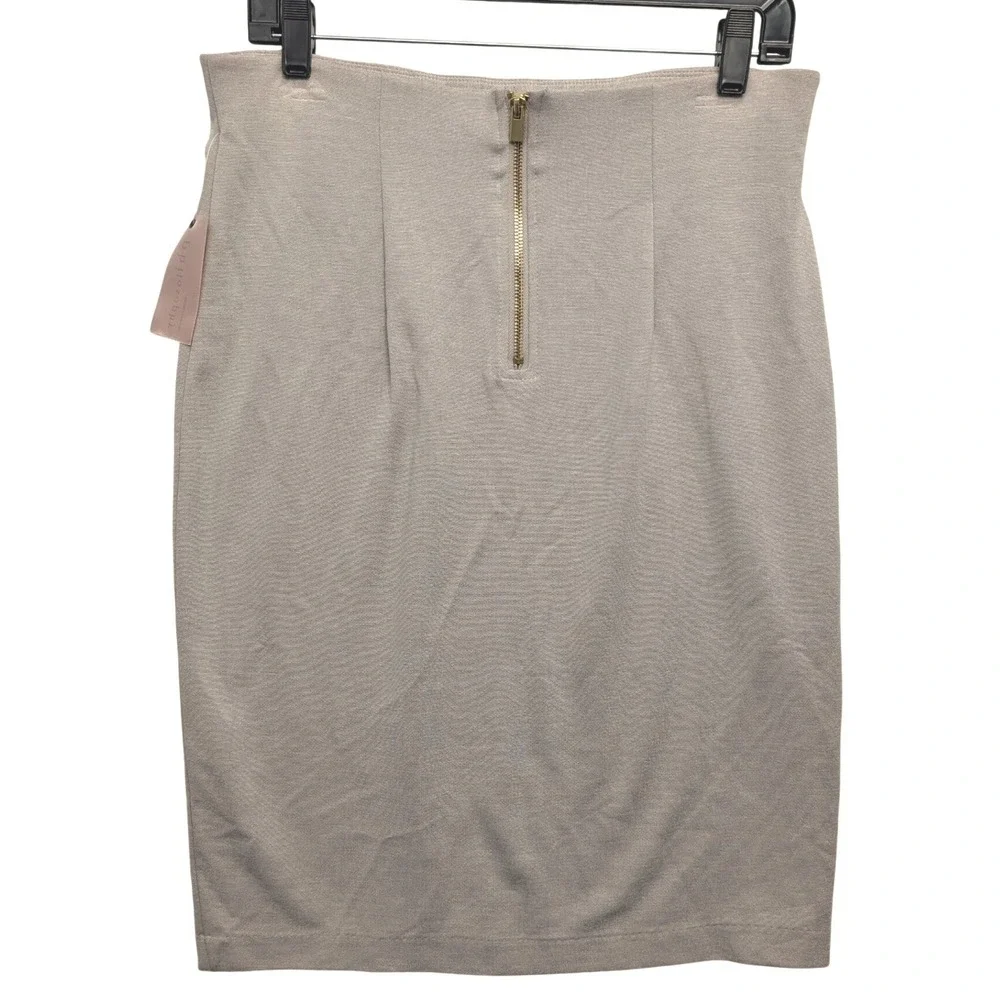 NWT Philosophy Pencil Skirt Women‎ 10 Beige High Waist Ponte Knit Gold Zip